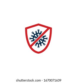 Shield for stop virus, bacteria, germs and microbe icon isolated on white background. Antibacterial and antiviral defence, protection infection. Vector Icon Illustration