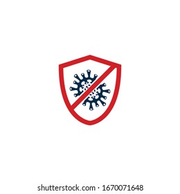 Shield for stop virus, bacteria, germs and microbe icon isolated on white background. Antibacterial and antiviral defence, protection infection. Vector Icon Illustration