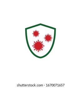Shield for stop virus, bacteria, germs and microbe icon isolated on white background. Antibacterial and antiviral defence, protection infection. Vector Icon Illustration