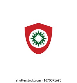 Shield for stop virus, bacteria, germs and microbe icon isolated on white background. Antibacterial and antiviral defence, protection infection. Vector Icon Illustration
