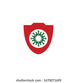 Shield for stop virus, bacteria, germs and microbe icon isolated on white background. Antibacterial and antiviral defence, protection infection. Vector Icon Illustration