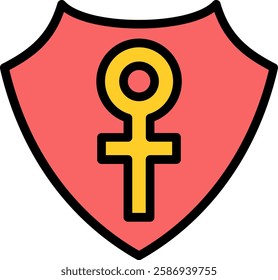 Shield with strong and elegant female symbol. Suitable for designs about feminism or women protection.