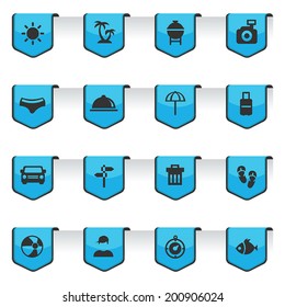 the shield Summer button and icon set with blue light sweep style