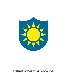 A shield with the sun inside. Vector illustration.