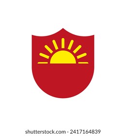 A shield with the sun inside. Vector illustration.