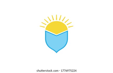 Shield sun protection icon. emission Flat illustration of shield sun protect Radiance vector icon for web design on a white background