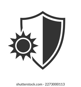 Schild sonnenresistentes Grafiksymbol. Sonnenschutz und UV-resistentes Zeichen einzeln auf weißem Hintergrund. Vektorgrafik