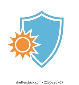 Shield sun resistant graphic icon. Sun protection and UV resistant sign isolated on white background. Vector illustration