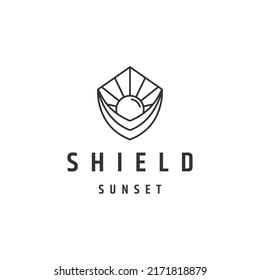 Shield of sunset line logo icon design template flat vector