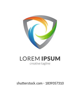 Shield swoosh logo concept template with colorful style. Shielding logo design. Guard Protection symbol