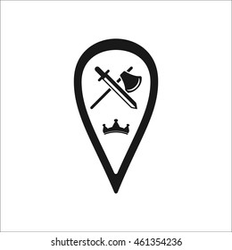 shield with sword axe crown symbol sign simple icon on background