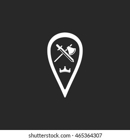 shield with sword axe crown symbol sign simple icon on background