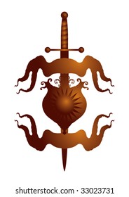 shield with sword and banners heraldic gold