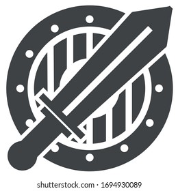 shield and sword black icon on white background