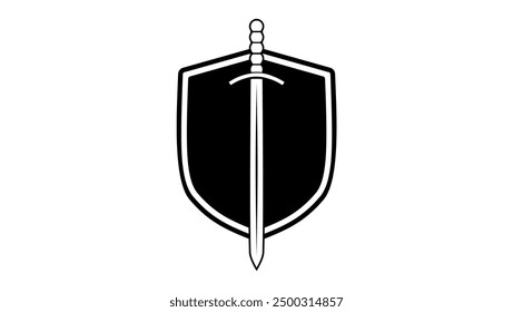 shield and sword, black isolated silhouette