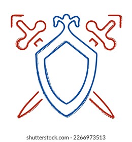 shield sword brush isolated on white background, vector illustration.