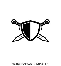 shield with sword cross logo design concept idea