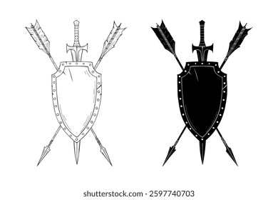 Shield with sword and crossed arrows