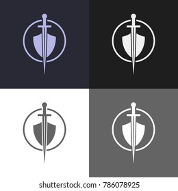 Shield and sword emblem. Defender logo template.