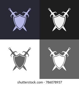 Shield and sword emblem. Defender logo template. Power.