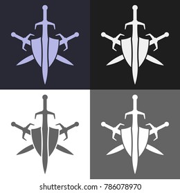 Shield and sword emblem. Defender logo template.