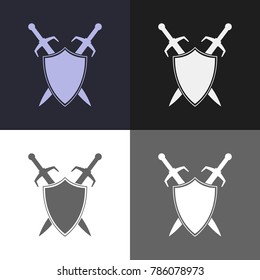 Shield and sword emblem. Defender logo template.