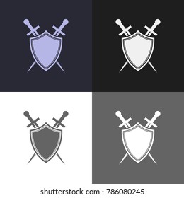 Shield and sword emblem. Defender logo template. Security sign.
