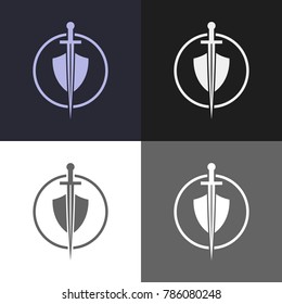 Shield and sword emblem. Defender logo template. Security sign.