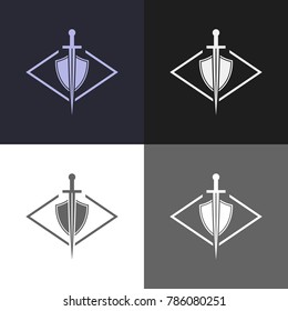 Shield and sword emblem. Defender logo template. Security sign.