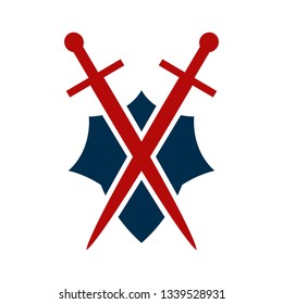 Shield and sword emblem in a square frame.