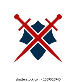 Shield and sword emblem in a square frame.