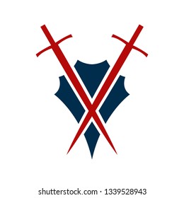 Shield and sword emblem in a square frame.