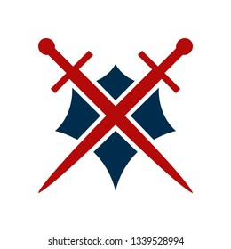 Shield and sword emblem in a square frame.