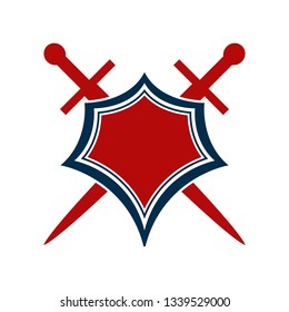 Shield and sword emblem in a square frame.