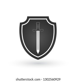 Shield and sword in flat design. Vector illustration isolated on white background.