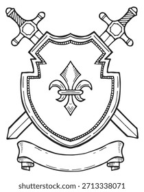 Un escudo con una espada y una flor de lis en él