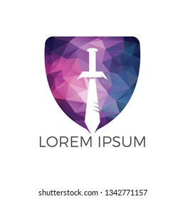 Shield Sword Guardian Logo Design. Elegant Shield logo designs concept vector, Guardian symbol.