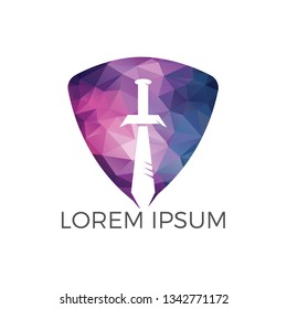 Shield Sword Guardian Logo Design. Elegant Shield logo designs concept vector, Guardian symbol.