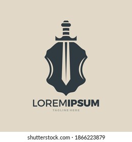 Plantilla de logotipo del protector de espadas de escudo
