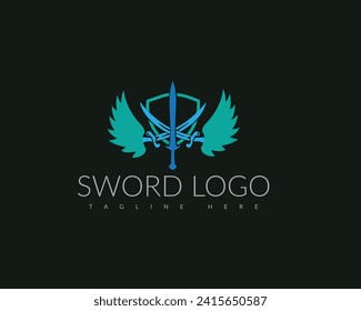 Diseño de la plantilla de logotipo del protector de espadas de escudo.