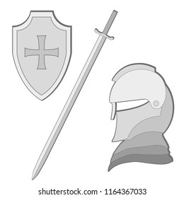 shield, sword and helmet as symbols of knight; knight armor vector