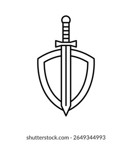 Shield and sword icon continuous one line drawing vector illustration