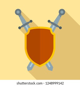 Shield and sword icon. Flat illustration of shield and sword vector icon for web design