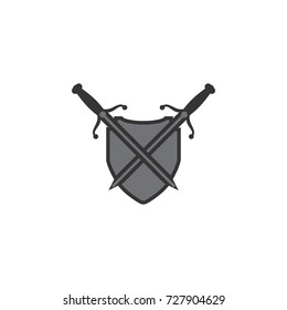 Shield with sword icon logo design vector