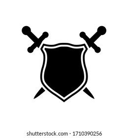 Icono de escudo y espada, logotipo aislado en fondo blanco