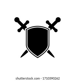 Icono de escudo y espada, logotipo aislado en fondo blanco