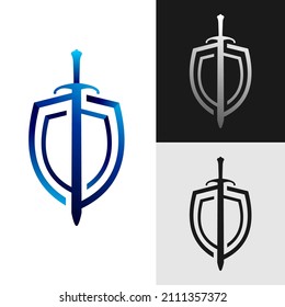 Shield and sword icon, logo isolated on white background
