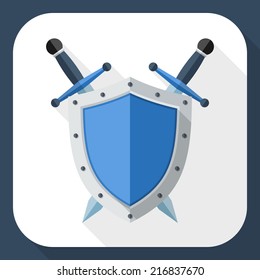 Shield and Sword icon with long shadow