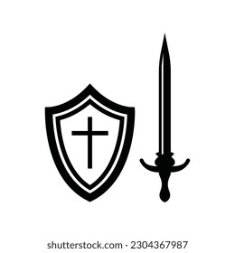 Shield and sword icon. Protection flat sign design. Guard vector icon. Armor symbol pictogram. UX UI icon