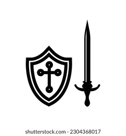 Icono Escudo y espada. Diseño de letreros planos de protección. Icono de vector de protección. Pictograma de símbolo de blindaje. icono de interfaz de usuario de UX